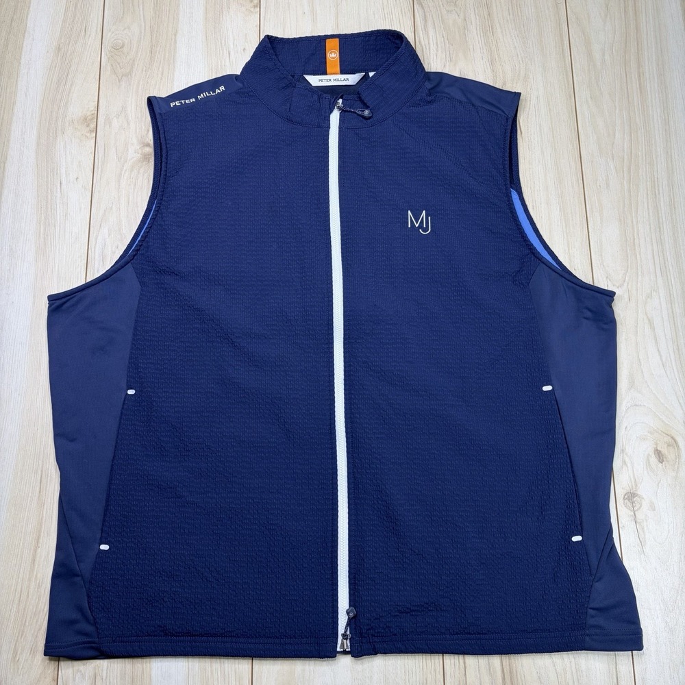 Peter Millar GROVE XXIII Performance Seersucker Vest Men 2XL Navy Michael Jordan